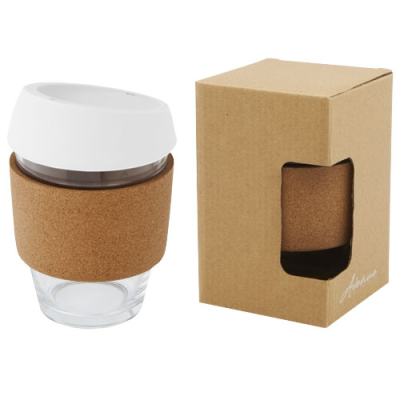 LIDAN 360 ML BOROSILICATE GLASS TUMBLER with Cork Grip & Silicon Lid