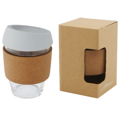 LIDAN 360 ML BOROSILICATE GLASS TUMBLER with Cork Grip & Silicon Lid