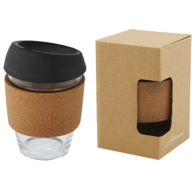 LIDAN 360 ML BOROSILICATE GLASS TUMBLER with Cork Grip & Silicon Lid