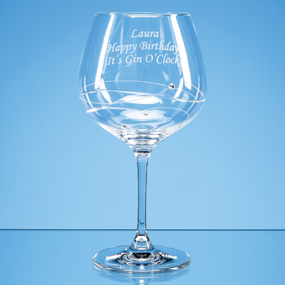 SINGLE DIAMANTE GIN GLASS with Spiral Design Cutting