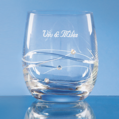 SINGLE DIAMANTE WHISKY TUMBLER with Spiral Design Cutting