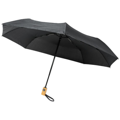 BO 21 INCH FOLDING AUTO OPEN & CLOSE RECYCLED PET UMBRELLA in Solid Black
