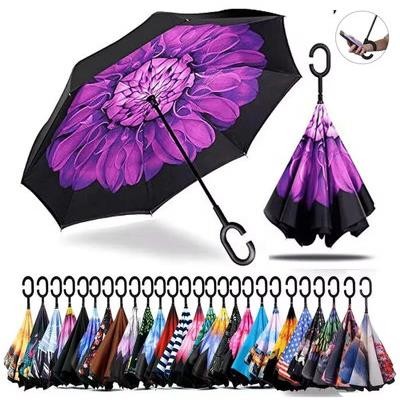 DOUBLE LAYER FOLDING INVERTED UMBRELLA with C-shaped Handle