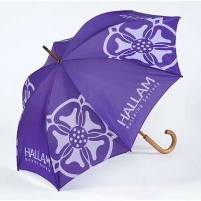 FASHION Walking length umbrella with a wooden pole and crook handle