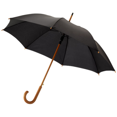KYLE 23 INCH AUTO OPEN UMBRELLA WOOD SHAFT AND HANDLE in Solid Black