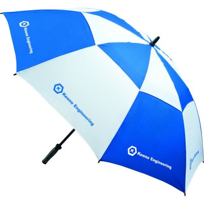 VENTED GOLF UMBRELLA (UK STOCK: ROYAL BLUE & WHITE) - PROMOTIONAL CORPORATE GIFT