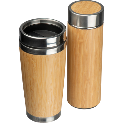 SET OF DRINK CUP AND VACUUM FLASK in Beige