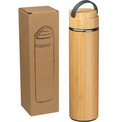 STAINLESS STEEL METAL DRINK BOTTLE BAMBOO in Beige