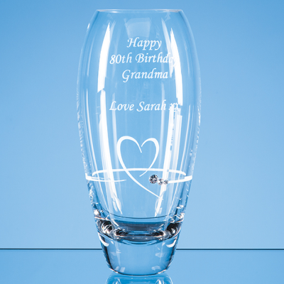 18CM DIAMANTE PETIT VASE with Heart Design in an Attractive Gift Box