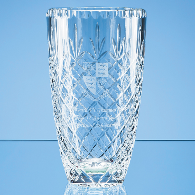 25CM LEAD CRYSTAL PANELLED BARREL VASE