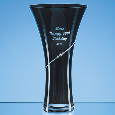 25CM ONYX BLACK DIAMANTE TRUMPET VASE