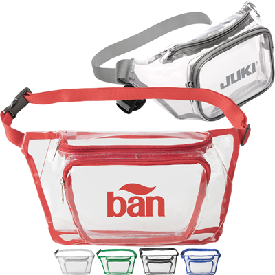 CLEAR TRANSPARENT FANNY PACK with Two Zipper Pockets Transparent PVC Bag