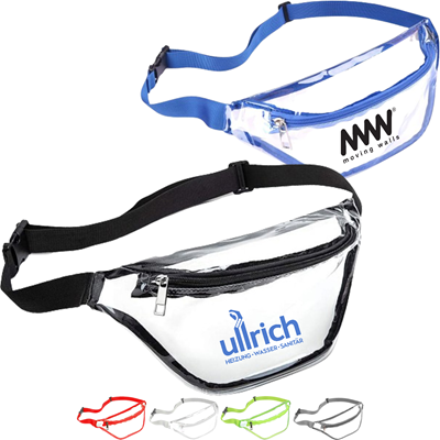 CLEAR TRANSPARENT FANNY PACK with Zipper Pockets Transparent PVC Bag