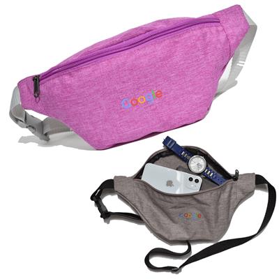 WATERPROOF 13 INCH W X 6 INCH H HEATHERED FANNY PACK with 1 Zipper & Custom Logo