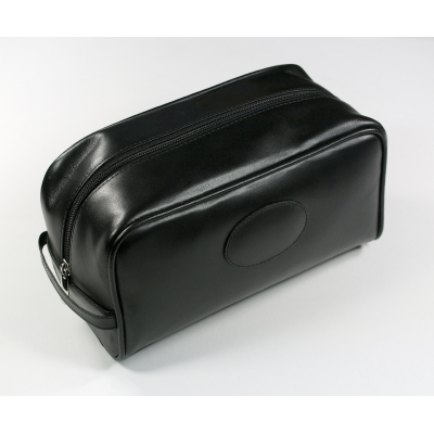 MALVERN GENUINE LEATHER TOILETRY WASH BAG in Black