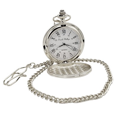 SILVER COLOUR POCKET WATCH in Box - Roman Numerals