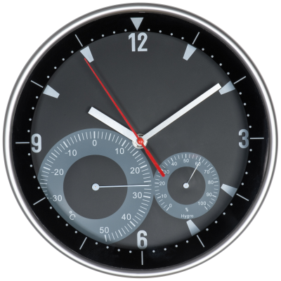 WALL CLOCK with Hygro & Thermometer in Black 