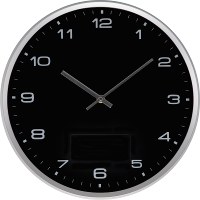 WALL CLOCK with Silver Frame & Click System in Black 