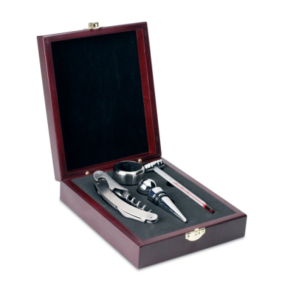CLASSIC WINE SET in Wood Box in Silver