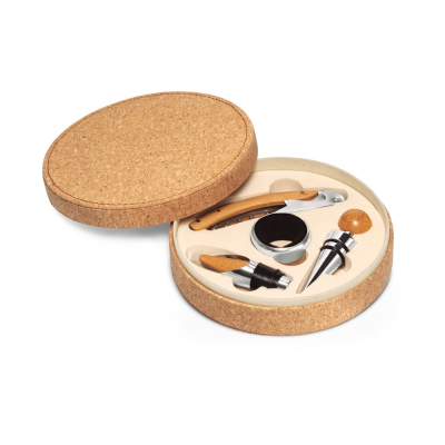 MORETO WINE SET with 4 Pieces in Wood & Metal in Natural