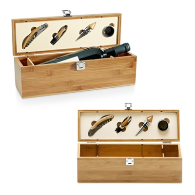 SYRAH BAMBOO, ZINC AND STAINLESS STEEL METAL WINE SET
