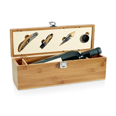 SYRAH BAMBOO, ZINC AND STAINLESS STEEL METAL WINE SET in Natural