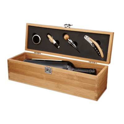 WINE SET in Bamboo Box in Brown
