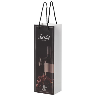 HANDMADE 170 G & M2 INTEGRA PAPER WINE BOTTLE BAG with Plastic Cord Handles - 12 x 9 x 37 Cm - PROMOTIONAL CORPORATE GIFT