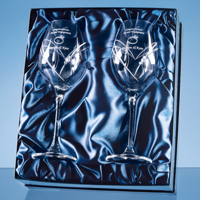 2 DIAMANTE WINE GLASSES with Heart Shape Cutting in an Attractive Gift Box