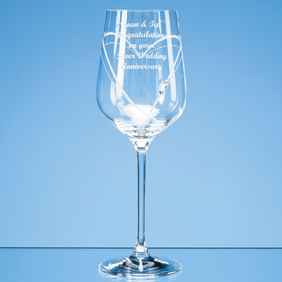 JUST FOR YOU DIAMANTE WINE GLASS with Heart Shape Cutting in an Attractive Gift Box