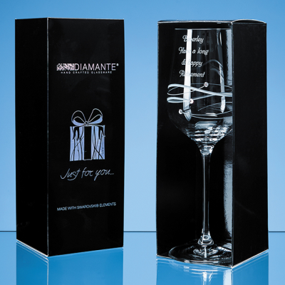 JUST FOR YOU DIAMANTE WINE GLASS with Spiral Design Cutting in an Attractive Gift Box