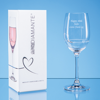 SINGLE DIAMANTE PETIT WINE GLASS WITH HEART DESIGN IN AN ATTRACTIVE GIFT BOX