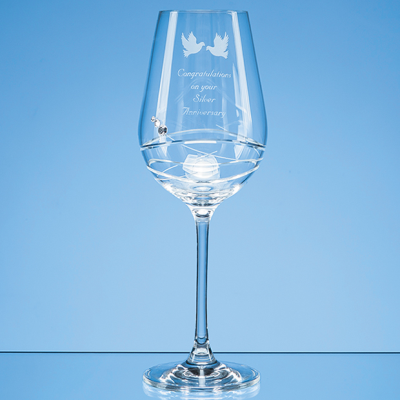 SINGLE DIAMANTE WINE GLASS with Modena Spiral Cutting