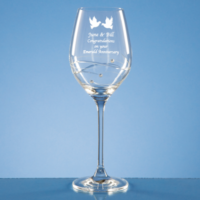 SINGLE DIAMANTE WINE GLASS with Spiral Design Cutting