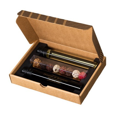 WINE & CHOCOLATE (3PC GLASS TUBE GIFTBOX) in Brown